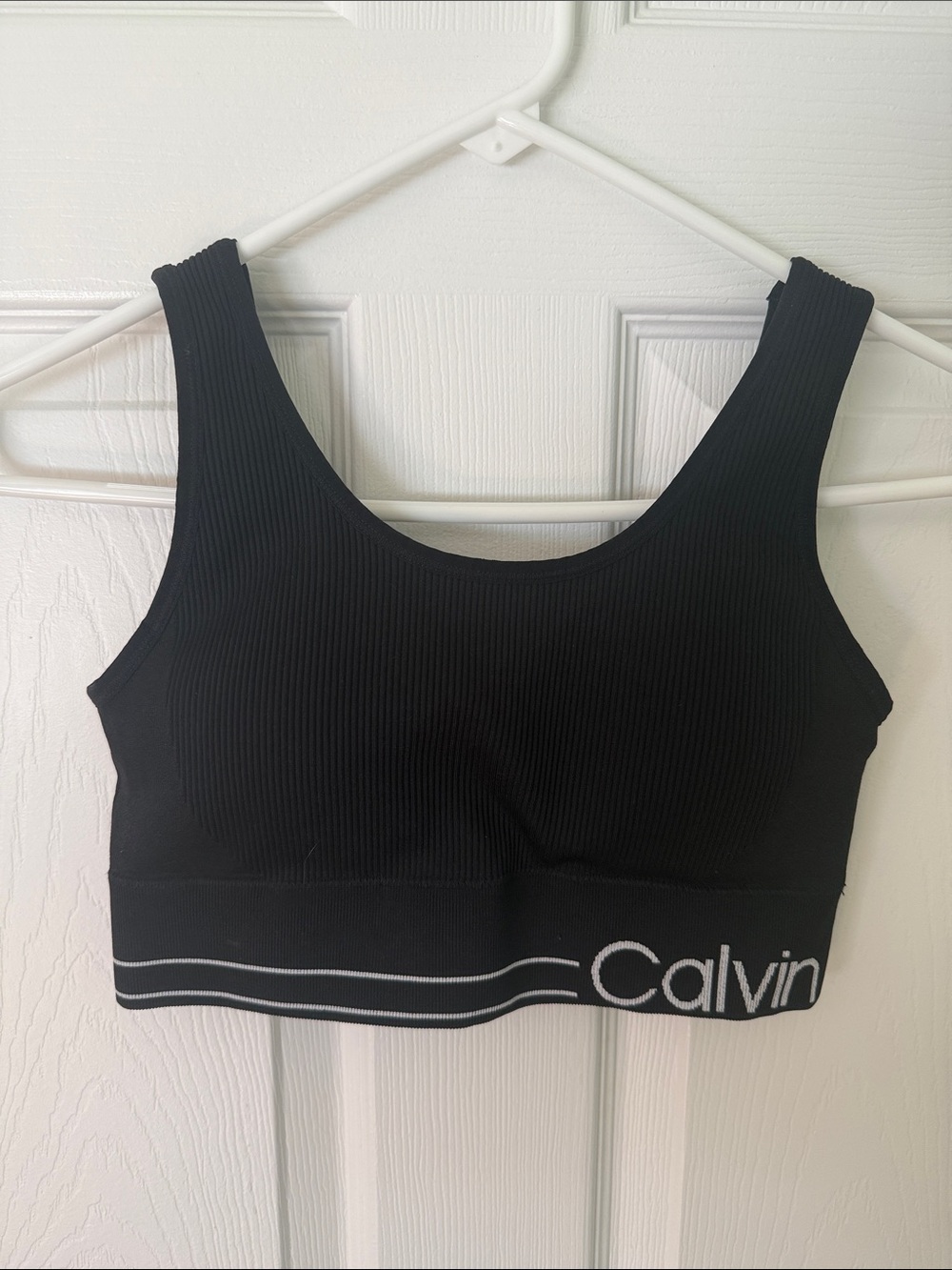 Calvin Klein Black Ribbed Logo Crop Sports Bralette
